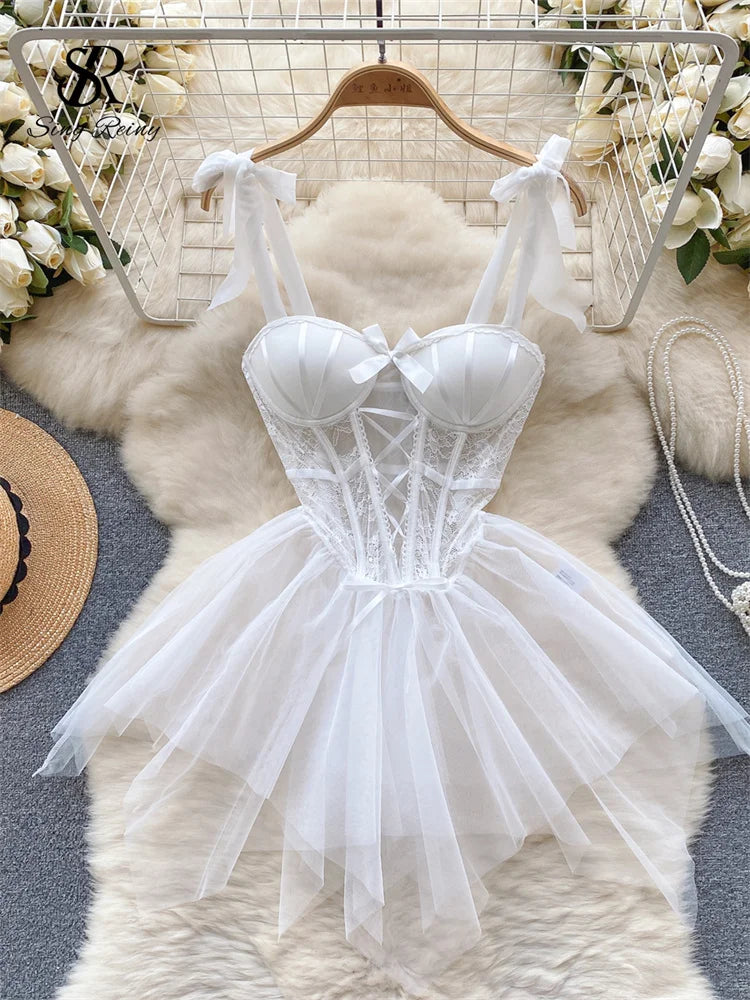 Sexy lingerie dress with bow detail and ribbon pattern